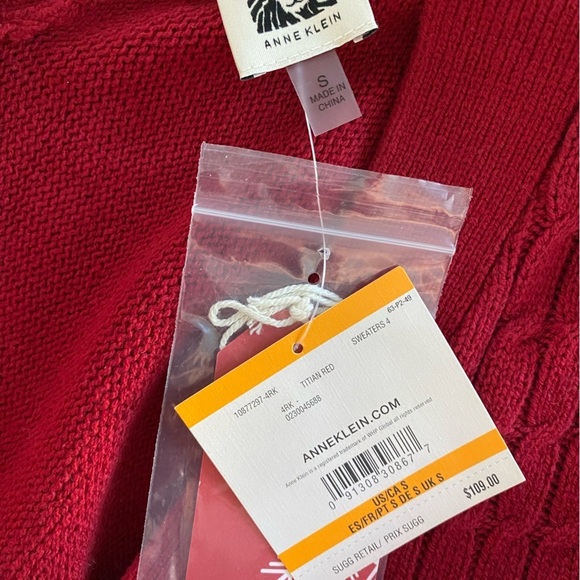Anne Klein Red Long Sleeve Cable Cardigan Sweater With Jewel Buttons NWT Size S - Picture 6 of 8